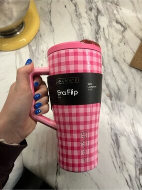 BRÜMATE Pink Gingham Era Flip Travel Mug - 30oz MADI NELSON